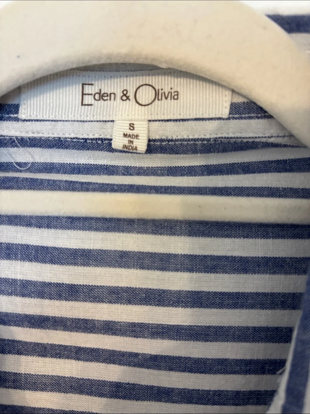 Eden & Olivia Navy and White Vertical Stripe Button-Down Shirt